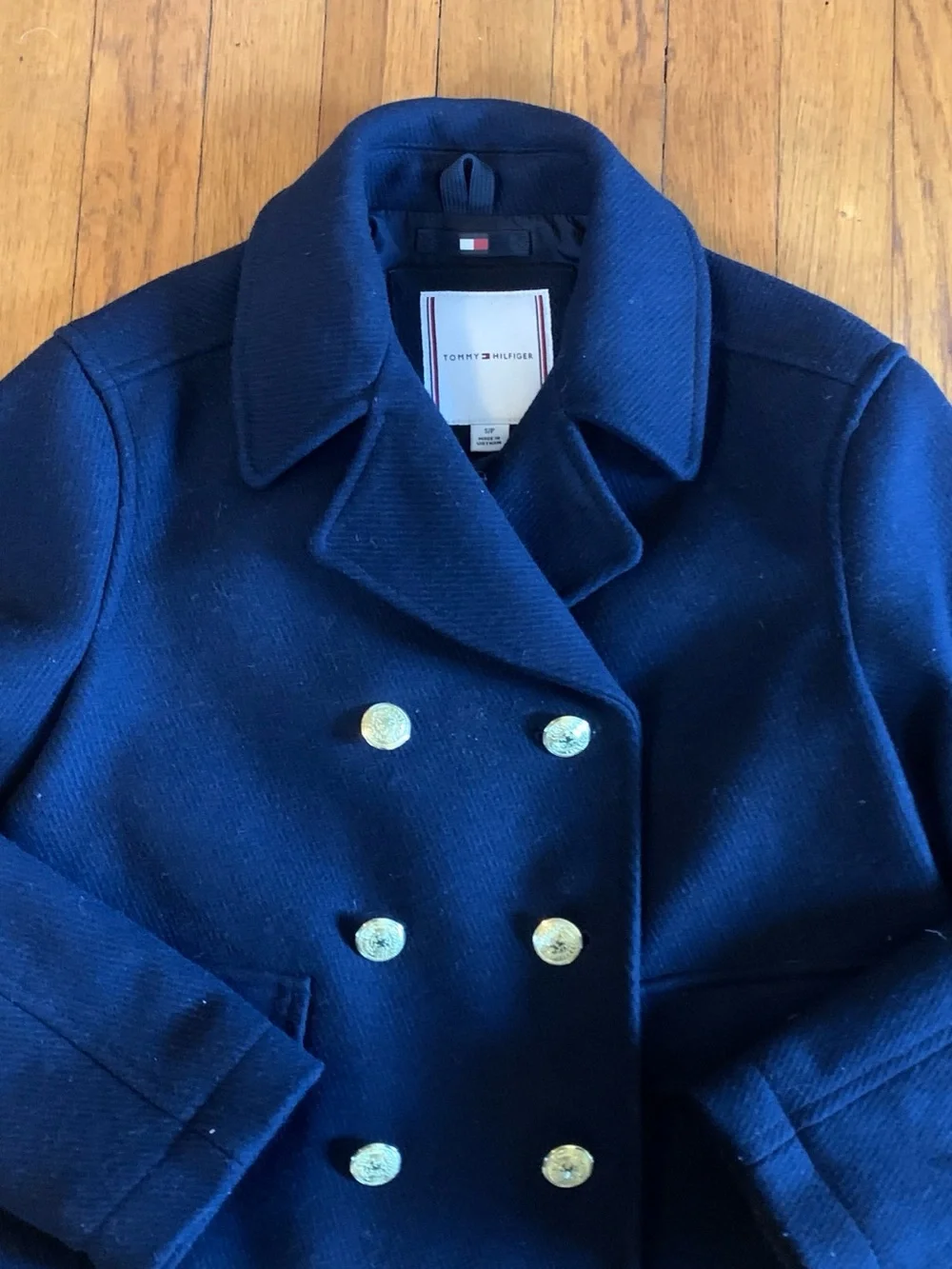 Kids Tommy Hilfiger Classic Navy Double-Breasted Peacoat S Fall/ Winter wool
